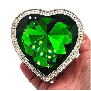 Valerie Parr Hill Collection Heart-Shaped Trinket Holder Green Glass Rhinestone